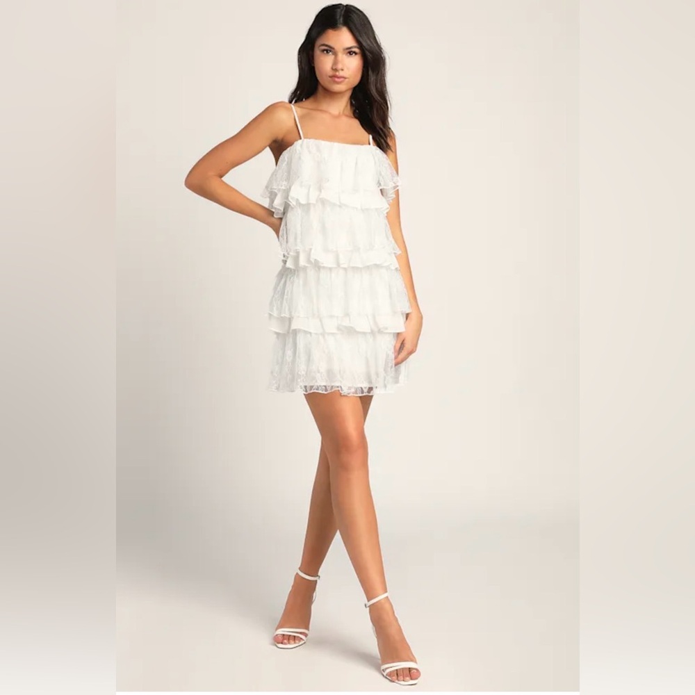Lulu's White Lace Cami Dress with Ruffle Tiers